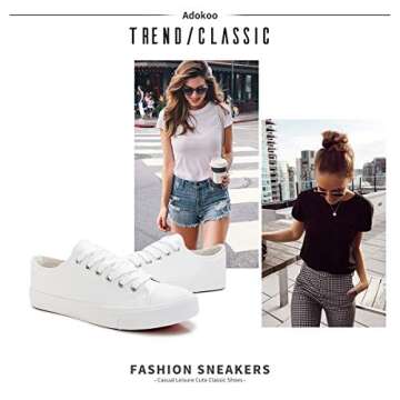 Adokoo Women's Fashion Sneakers PU Leather Casual Shoes White Tennis Shoes(US7, White)