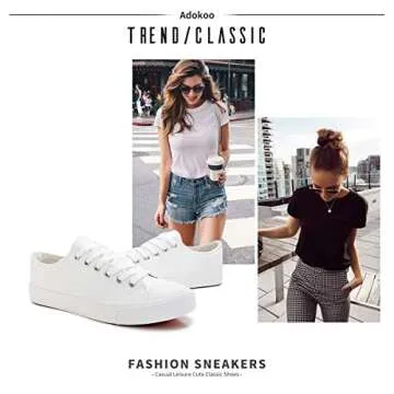 Adokoo Women's Fashion Sneakers PU Leather Casual Shoes White Tennis Shoes(US7, White)