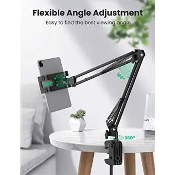 UGREEN Tablet Stand Holder for Bed Long Arm Adjustable Tablet Mount Flexible Clamp Desktop Stand Overhead Compatible for iPad Pro 10.5,9.7, Air Mini 5 4 3 2, iPhone, E-Reader, Black