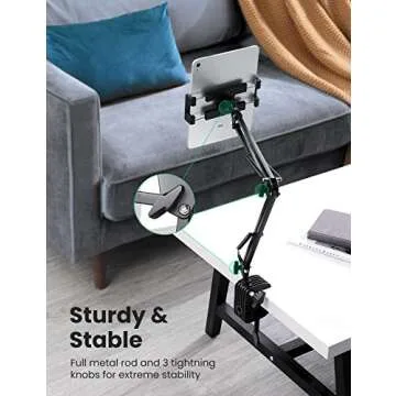 UGREEN Tablet Stand Holder for Bed Long Arm Adjustable Tablet Mount Flexible Clamp Desktop Stand Overhead Compatible for iPad Pro 10.5,9.7, Air Mini 5 4 3 2, iPhone, E-Reader, Black