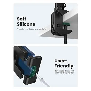 UGREEN Tablet Stand Holder for Bed Long Arm Adjustable Tablet Mount Flexible Clamp Desktop Stand Overhead Compatible for iPad Pro 10.5,9.7, Air Mini 5 4 3 2, iPhone, E-Reader, Black