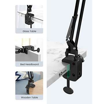UGREEN Tablet Stand Holder for Bed Long Arm Adjustable Tablet Mount Flexible Clamp Desktop Stand Overhead Compatible for iPad Pro 10.5,9.7, Air Mini 5 4 3 2, iPhone, E-Reader, Black