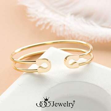 555Jewelry Stainless Steel Cuff Bracelet Double Wire Bracelet, Open Bangle Bracelet, Open Cuff Bracelet, Open Cuff Bangle Bracelet, Bangle Bracelets for Women & Ladies, Gold