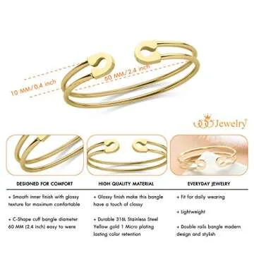 555Jewelry Stainless Steel Cuff Bracelet Double Wire Bracelet, Open Bangle Bracelet, Open Cuff Bracelet, Open Cuff Bangle Bracelet, Bangle Bracelets for Women & Ladies, Gold
