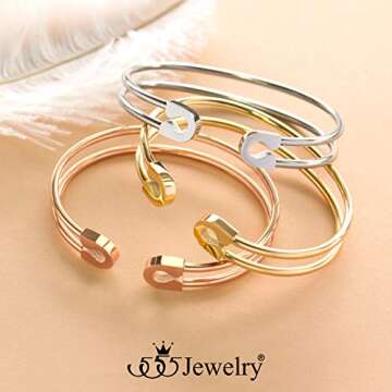 555Jewelry Stainless Steel Cuff Bracelet Double Wire Bracelet, Open Bangle Bracelet, Open Cuff Bracelet, Open Cuff Bangle Bracelet, Bangle Bracelets for Women & Ladies, Gold