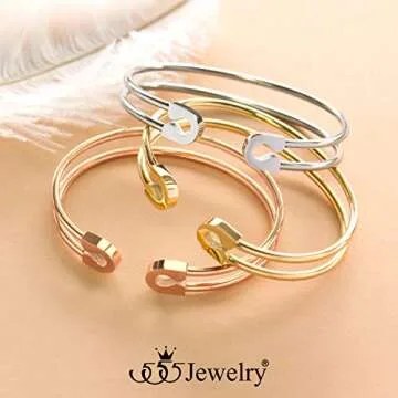 555Jewelry Stainless Steel Cuff Bracelet Double Wire Bracelet, Open Bangle Bracelet, Open Cuff Bracelet, Open Cuff Bangle Bracelet, Bangle Bracelets for Women & Ladies, Gold