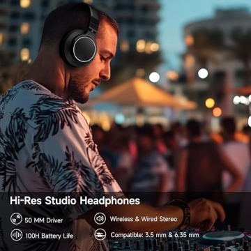 Over Ear Bluetooth Headphones, Studio Monitor & Mixing DJ Headphones Wireless with 50mm Drivers and ...