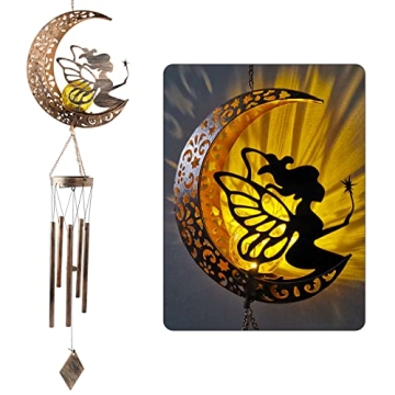 JOBOSI Solar Moon Fairy Wind Chimes - Unique Gifts for Women, Serene Garden Decor