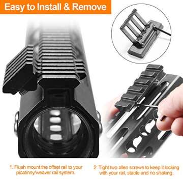 FENTUK Picatinny Offset Rail Mounts, 5 Slots 45 Degree Offset Picatinny Weaver Rail Mount Aluminum Low Profile Adapter for Flashlight Laser Sight Optics (5 Slot - 2 Pack)