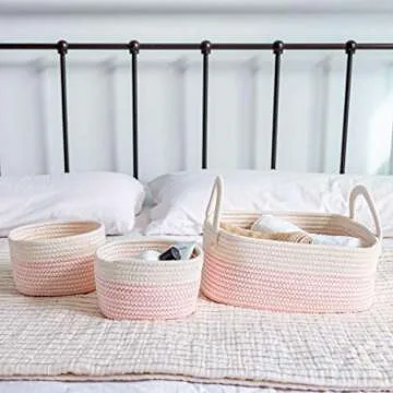OrganiHaus Pink Baby Changing Basket Set of 3 for Nursery