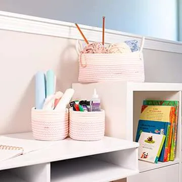 OrganiHaus Pink Baby Changing Basket Set of 3 for Nursery