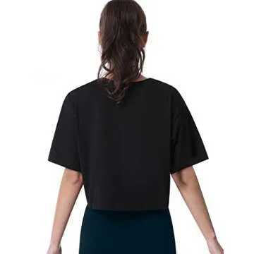 Cosy Pyro 4-Pack Women's Cotton Crop T-Shirts Short Sleeve Solid Cropped Athletic Top Round Neck Casual Workout Yoga Tees Black/White/Gray/Navy L
