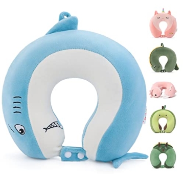 NiuniuDaddy Kids Travel Pillows - Soft Adjustable Memory Foam for Ages 3-8, Shark Design
