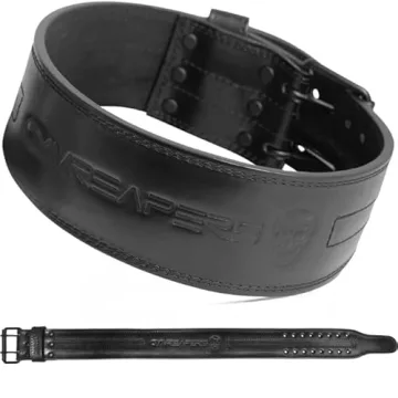 Gymreapers Weightlifting Belt 6MM Genuine Leather - Double Prong Power Belt Heavy Duty 4-Inch Wide -...