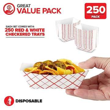 Extra Small Paper Food Boats (250 Pack) .5 Lb Disposable Red & White Checkered Paper Food Trays, Eco...