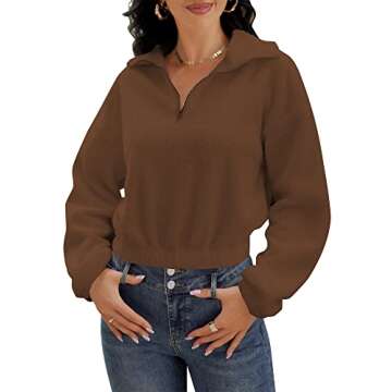 ZAFUL Women's Fashion Long Sleeve Lapel Half Zip Faux Fur Crop Pullover Sweatshirt