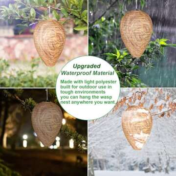 DECYOOL 4 Pack Wasp Nest Decoy Hanging Wasp for Wasps Hornets Yellow Jackets Outdoor Waterproof Material (Dark Brown)