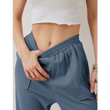 Himosyber Women Cotton Pants Wide Leg Pants Casual Loose Drawstring Low Waist Beach Palazzo Harem Pants (Dustyblue-M)