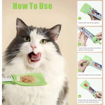 Idepet 4 Pack Cat Strip Feeder and Pet Food Mixing Spoon,3 Color Cats Stripe Squeeze Spoon Multifunc...
