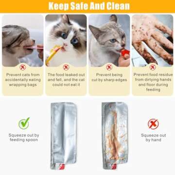 Idepet 4 Pack Cat Strip Feeder and Pet Food Mixing Spoon,3 Color Cats Stripe Squeeze Spoon Multifunctional Lickable Treat Feeding Dispenser for Cat Liquid Snack and Wet Food