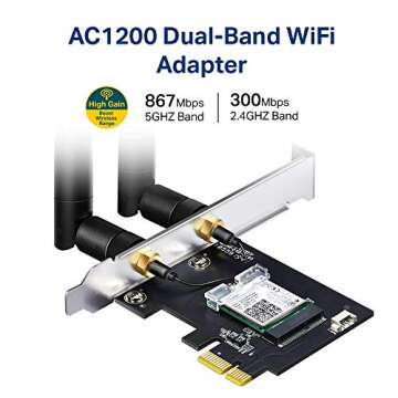 TP-Link AC1200 PCIe WiFi Card for PC (Archer T5E) - Bluetooth 4.2, Dual Band Wireless Network Card (2.4Ghz and 5Ghz) for Gaming, Streaming, Supports Windows 11/10, 8.1, 8, 7 (32/64-bit)