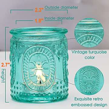 TripodBird Blue Vintage Votive Candle Holders Set of 24, Blue Candle Holders in Bulk for Centerpiece Table Decorations, Teal Decor for Room/Home/Coffee Table/Living Room/Thanksgiving