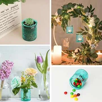 TripodBird Blue Vintage Votive Candle Holders Set of 24, Blue Candle Holders in Bulk for Centerpiece Table Decorations, Teal Decor for Room/Home/Coffee Table/Living Room/Thanksgiving