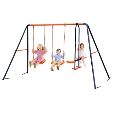 Nova Microdermabrasion Outdoor Swing Sets for Backyard, 440lbs Load Capacity Swing Stand with 2 Seat...