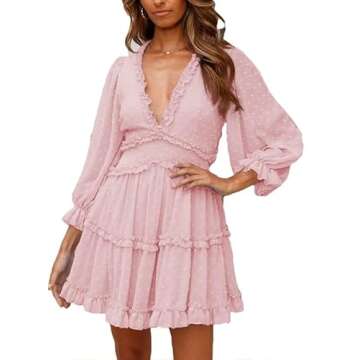 Dokotoo Womens Cute Summer Spring Sexy V Neck Chiffon Lantern Long Sleeve Elegant Boho Hawaiian Flow...