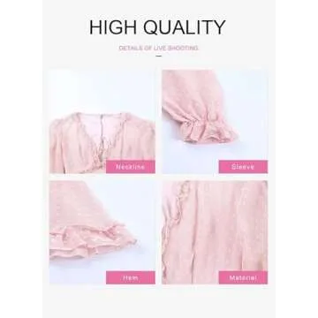 Dokotoo Womens Cute Summer Spring Sexy V Neck Chiffon Lantern Long Sleeve Elegant Boho Hawaiian Flowy Mini Short Tunic Skirt Dresses for Women Casual Party 2024 Pink Small