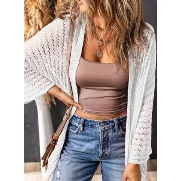 Dokotoo Cardigan Sweaters for Women Summer Lightweight Cardigans Spring Womens Fashion 2024 Vacation Beach Cruise Outfits for Women 2024 Resort Wear Clothes Clothing Bathing Suit Cover Up White