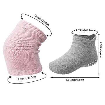 10 Pairs Baby Crawling Anti-Slip Knee Pads and Anti-Slip Baby Socks Set Unisex Toddler Knee Protecto...