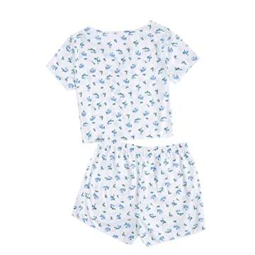 Verdusa Women's 2-Piece Button Down Short Sleeve Ditsy Floral Button Front Sleepwear Loungewear PJ S...