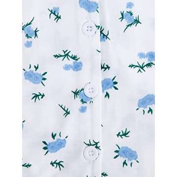 Verdusa Women's 2-Piece Button Down Short Sleeve Ditsy Floral Button Front Sleepwear Loungewear PJ Set White M