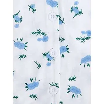 Verdusa Women's 2-Piece Button Down Short Sleeve Ditsy Floral Button Front Sleepwear Loungewear PJ Set White M