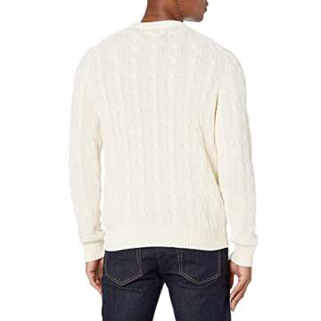 Goodthreads Men's Soft Cotton Cable Stitch Crewneck Sweater, Off-White, Small
