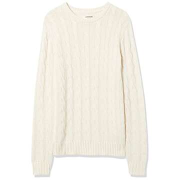 Goodthreads Men's Soft Cotton Cable Stitch Crewneck Sweater, Off-White, Small