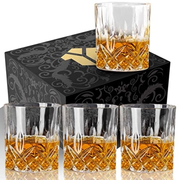 OPAYLY Whiskey Glasses Set of 4, Rocks Glasses, 10 oz Old Fashioned Tumblers for Drinking Scotch Bou...