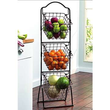 Gourmet Basics by Mikasa 5162874 3-Tier Metal Market Basket, Antique Black