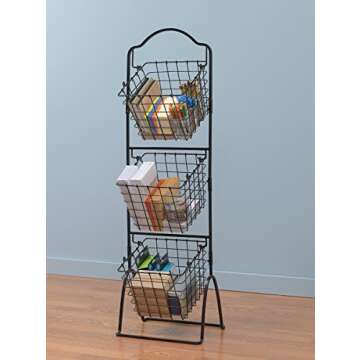 Gourmet Basics by Mikasa 5162874 3-Tier Metal Market Basket, Antique Black