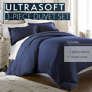HC Collection Duvet Cover - Navy King Size Duvet Cover - 3 Piece Soft Breathable Microfiber Duvet Co...
