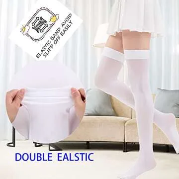 Women's Casual Over Knee High Socks Solid Knit Cotton Cosplay Thigh High Stockings(#1 White)