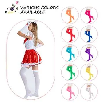 Women's Casual Over Knee High Socks Solid Knit Cotton Cosplay Thigh High Stockings(#1 White)