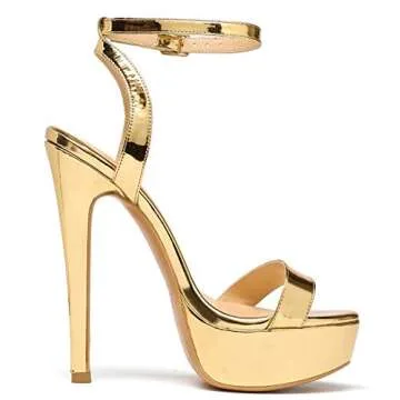 SAMMITOP Women's Platform Heels Stilettos Open Toe Ankle Strap Sandals for Wedding Bridal Party Evening Gold 7 US