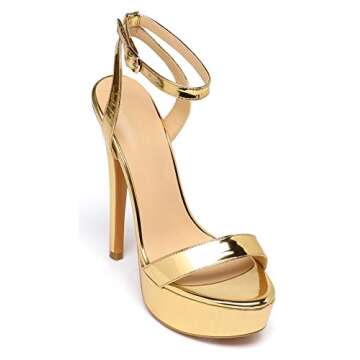 SAMMITOP Women's Platform Heels Stilettos Open Toe Ankle Strap Sandals for Wedding Bridal Party Evening Gold 7 US