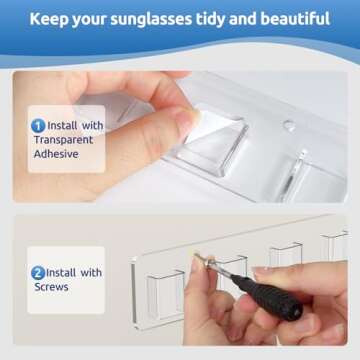 Meaocer Sunglasses Organizer 2 Pack, Wall Glasses Holder, Acrylic Sunglasses Display, Eyeglass Organizer for Multiple Glasses for Office & Home Decor, Unique Gifts for Husband, Women & Girls, Clear