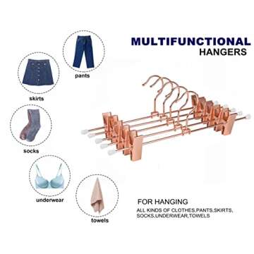 Rose Gold Metal Pants Hangers - Adjustable, Durable, Stylish