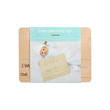 Pearhead Baby Welcome Sign, Gender-Neutral Hello Baby Arrival Photo Prop, Hospital Birth Announcement, Newborn Birth Stats Board Photo Prop, 8.25" x 11", Wood