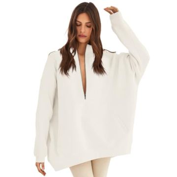 Fisoew Women's Oversized Sweatshirt Half Zip Warm Fleece Long Sleeve Deep V Neck Casual Pullovers wi...