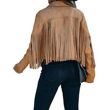 loveimgs Women Faux Suede Fringe Jacket Western Tassel Cropped Jacket Biker Motorcycle Leather Jacke...